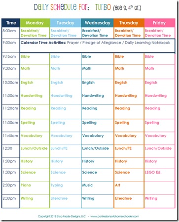 Daily Routine Chart For 9 Year Old