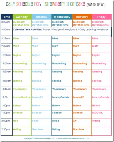 Daily Homeschool Schedule: 5th Grade - Confessions of a Homeschooler