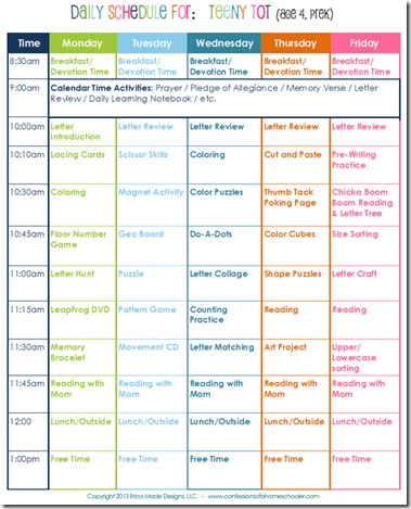 Homeschool Daily Schedule Chart