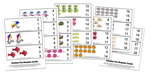 Clothes Pin Number Cards: K4 & Prek