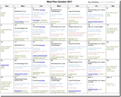 October 2011 Monthly Meal Plan