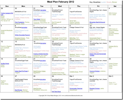 Monthly Meal Plan: February 2012