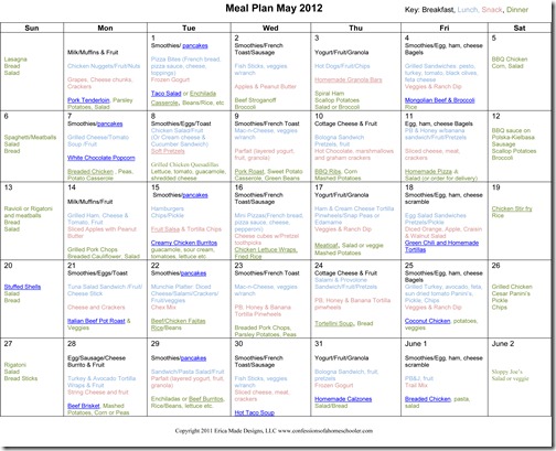 Monthly Meal Plan ~ May 2012