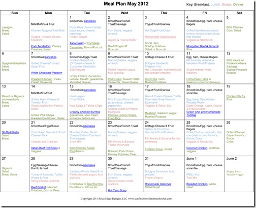 Monthly Meal Plan ~ May 2012