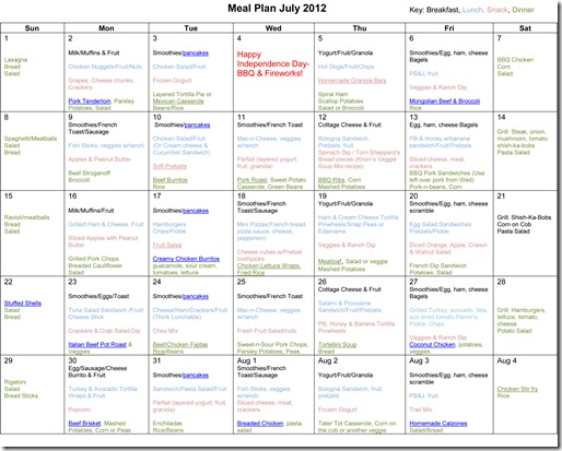 July Monthly Meal Plan Recipes