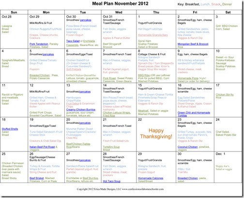 Monthly Meal Plan ~ November