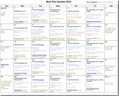 Monthly Meal Plan Recipes ~ October