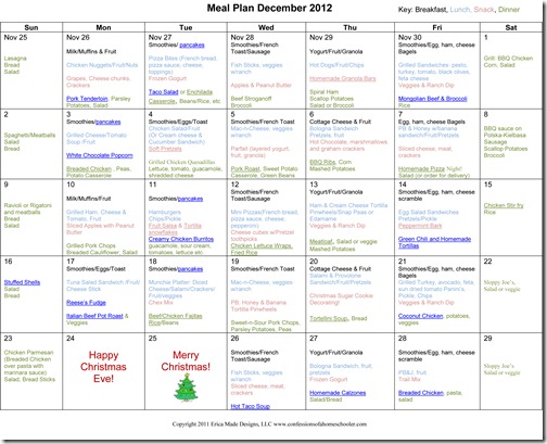 Monthly Meal Plan Recipes ~ December 2012