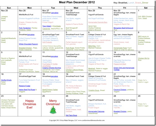 Monthly Meal Plan Recipes ~ December 2012