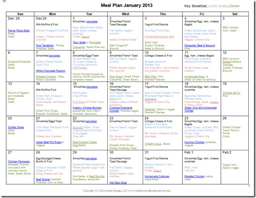 Monthly Meal Plan: January 2013