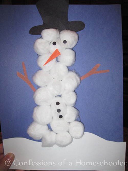 Cotton Ball Snowman Winter Craft for Toddlers & Preschoolers