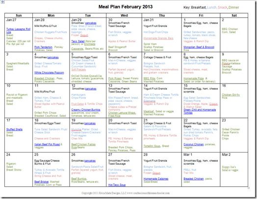 February 2013 Monthly Meal Plan