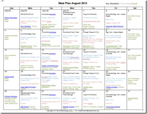 August 2013 Monthly Meal Plan Recipes