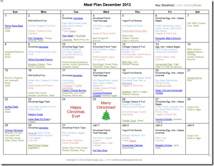 December 2013 Monthly Meal Plan Recipes