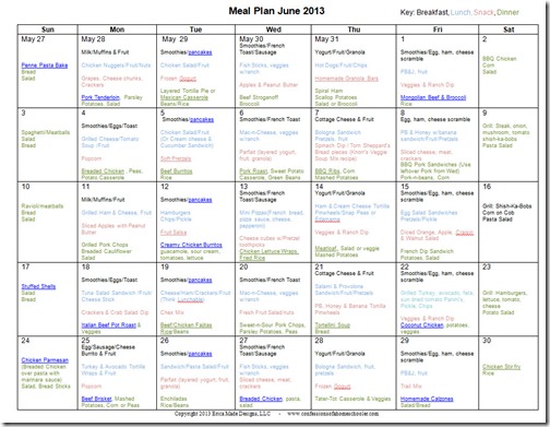 June 2013 Monthly Meal Plan Recipes