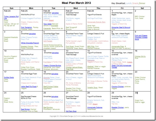 March 2013 Monthly Meal Plan Recipes