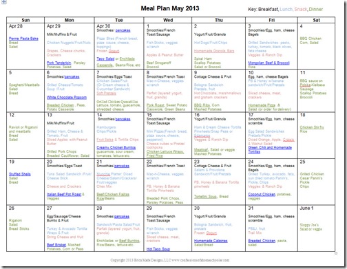 May 2013 Monthly Meal Plan Recipes