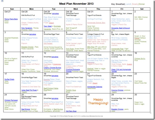 November 2013 Monthly Meal Plan Recipes