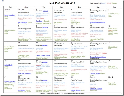 October 2013 Monthly Meal Plan Recipes