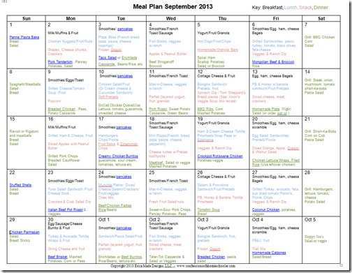 September 2013 Monthly Meal Plan Recipes