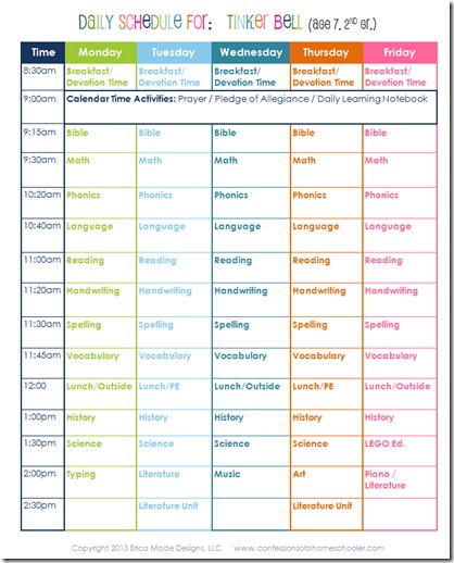 Daily Homeschool Schedule: 2nd Grade