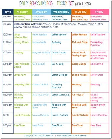 Daily Homeschool Schedule: Preschool