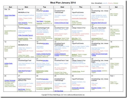 January 2014 Monthly Meal Plan