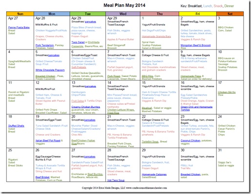 May 2014 Monthly Meal Plan