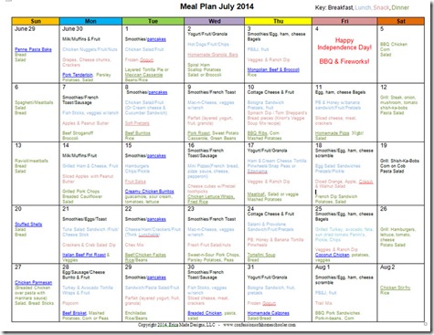 July 2014 Monthly Meal Plan