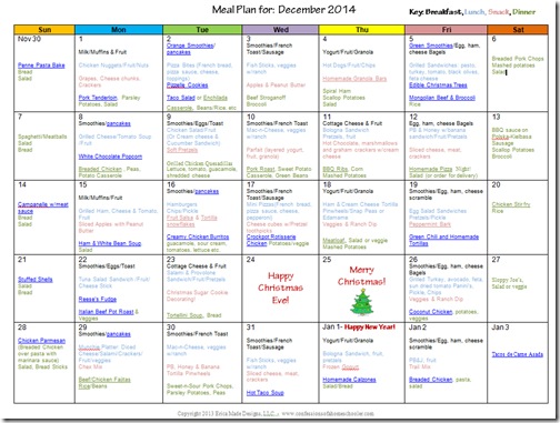 December 2014 Monthly Meal Plan