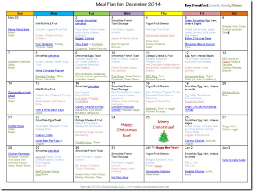 December 2014 Monthly Meal Plan