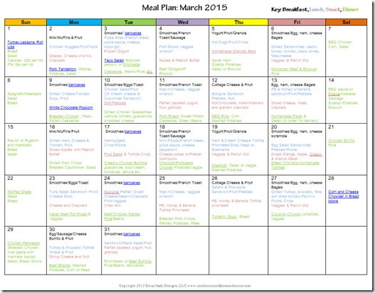 March 2015 Monthly Meal Plan