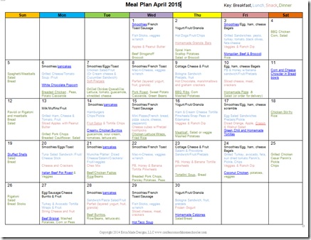 April 2015 Monthly Meal Plan