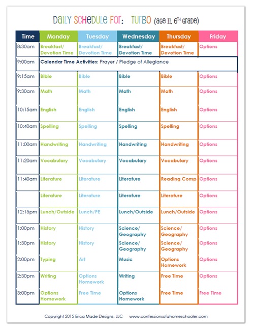 Daily Routine Chart For 11 Year Old