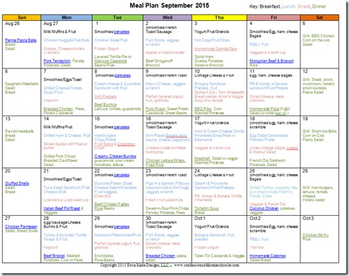 September 2015 Monthly Meal Plan