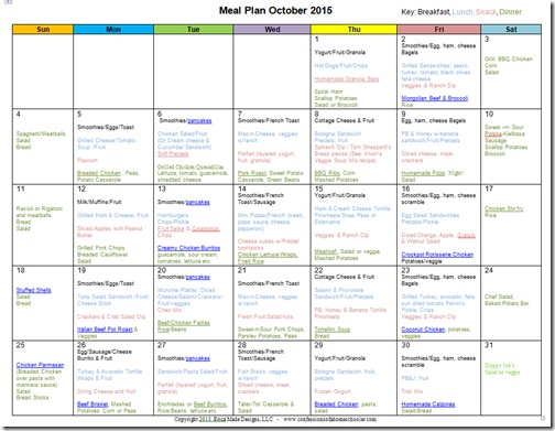 October 2015 Monthly Meal Plan