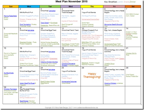 November 2015 Monthly Meal Plan