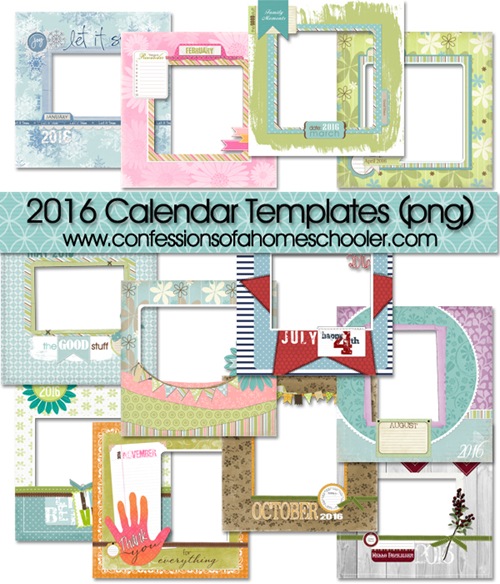 2016 Monthly Digital Scrapbooking Templates