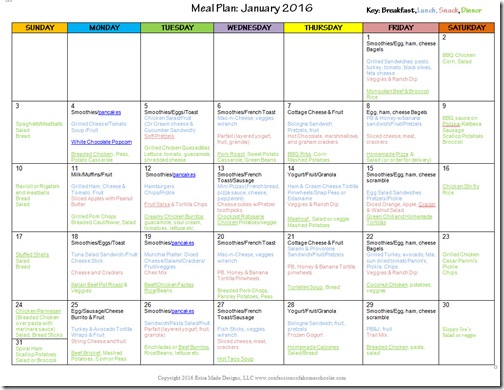 January 2016 Monthly Meal Plan