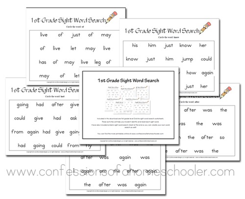 First Grade Sight Word Search Worksheets