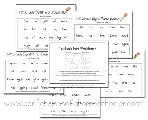 first grade sight word search worksheets confessions of a homeschooler