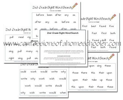 Second Grade Sight Word Search Worksheets