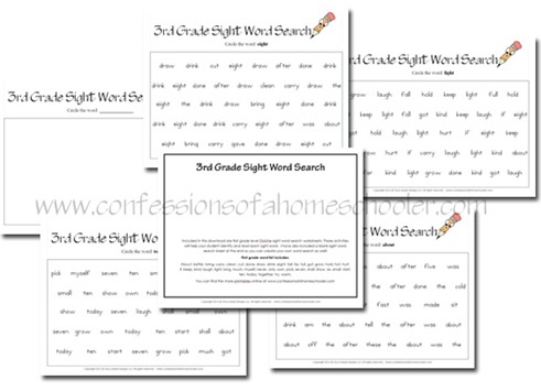 3rd Grade Sight Word Search Worksheets
