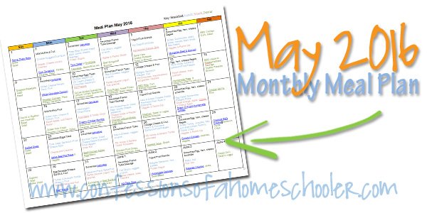 May 2016 Monthly Meal Plan