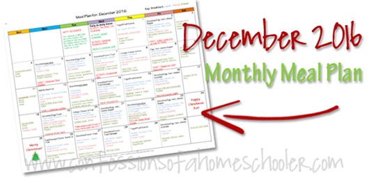 2016 December Monthly Meal Plan