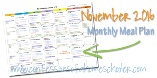 2016 November Monthly Meal Plan