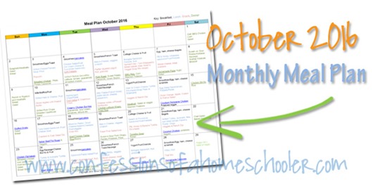 October 2016 Monthly Meal Plan