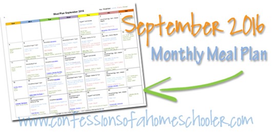 2016 September Monthly Meal Plan