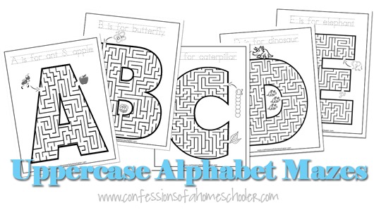 Uppercase A-Z Alphabet Mazes