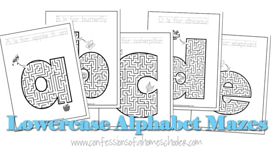 Lowercase a-z Alphabet Mazes